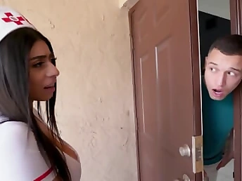 Violet Myers bangs a super-naughty nurse who came to visit my parents - Big baps mature action!