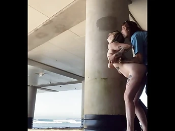Venusxpriestess gets her big tits and cock-squeezing cunt pounded on the beach