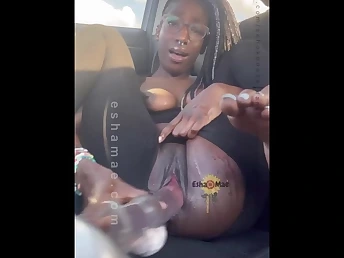 Realeshamae in Torn Stockings Squirts and Masturbates in Car with Eagerness