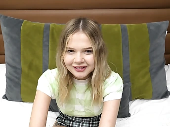 Super cute 85lbs blonde teen sucks a fat chisel in this P