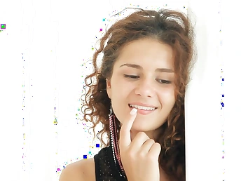 Curly haired sweetie loves being shot by cam