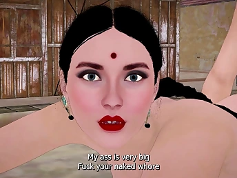 Indian laborer takes answer for of busty 3D MILF’s dual foray
