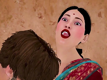 The run away from Indian lady satisfies her desire with the landlord's man in Hindi