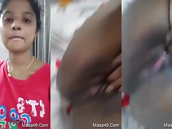Beautiful Desi Female flaunts her tight pussy added to tantalizes with her tongue